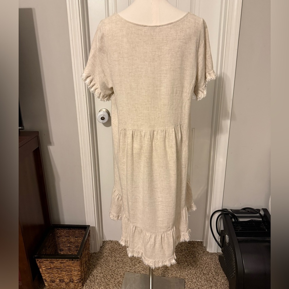 Umgee Linen Short Sleeve Dress with Fringe Details - Picture 7 of 14